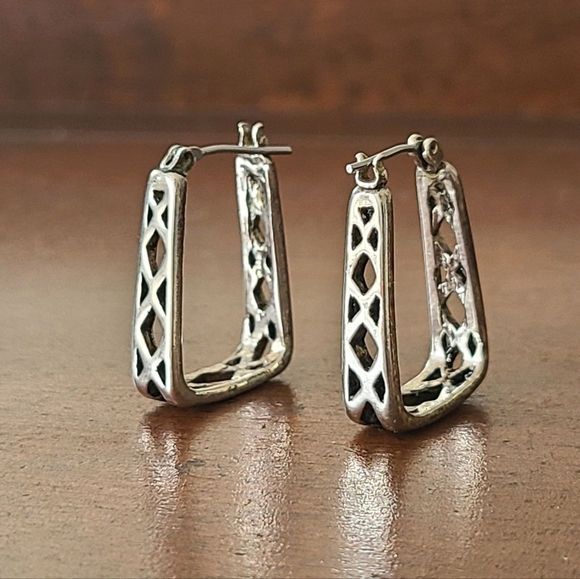Silver Plated Square Hoops - Picture 1 of 4